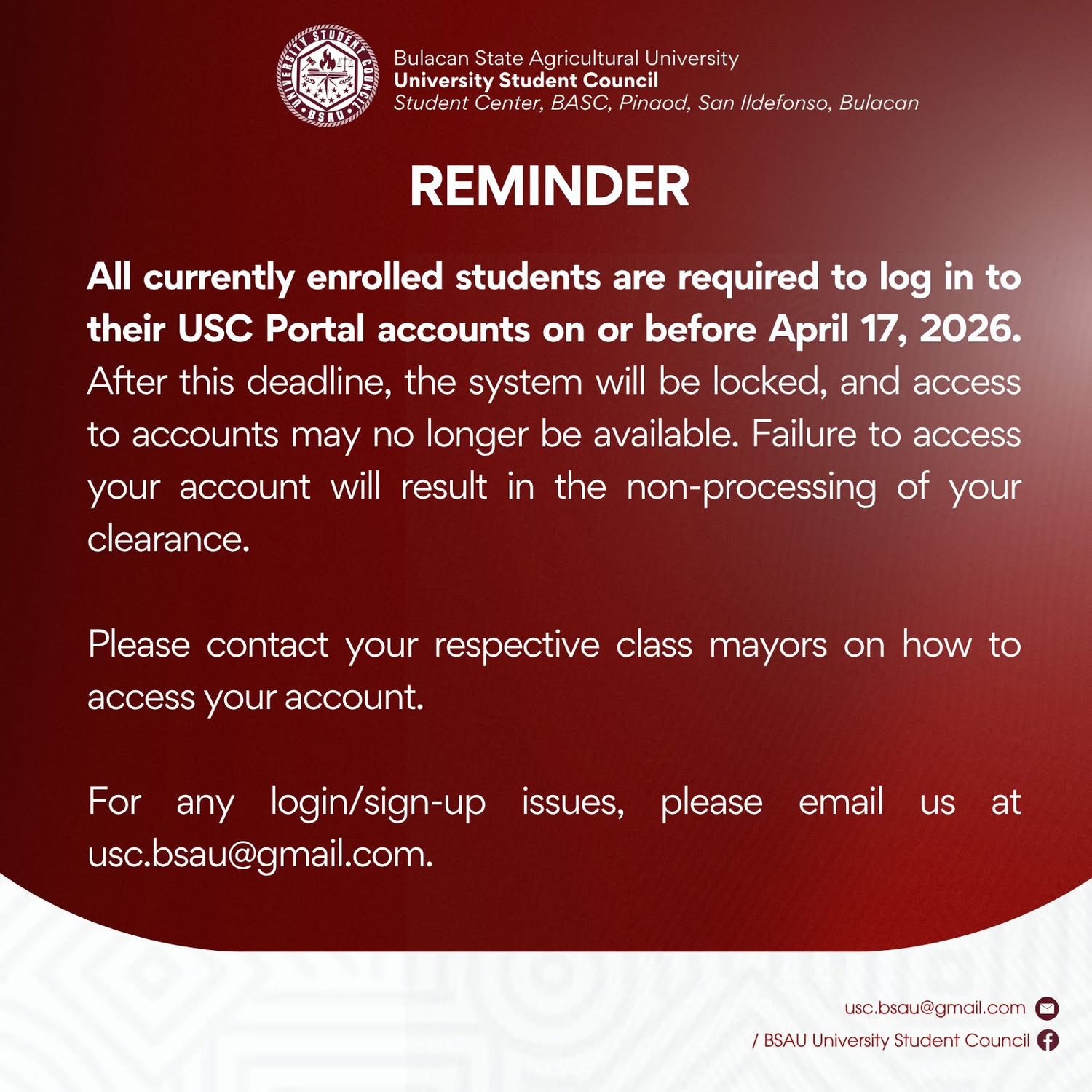 USC Portal Access Reminder