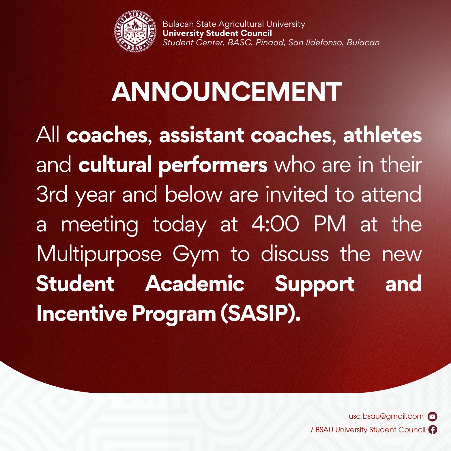 SASIP Orientation Meeting Announcement